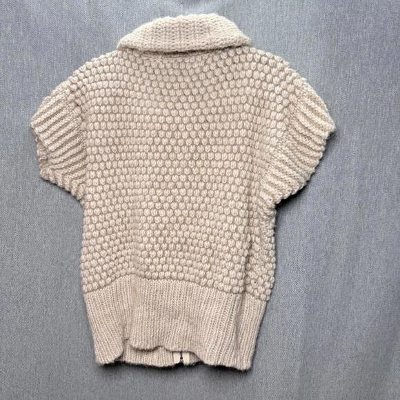 Elsamanda Women's M Full-Zip Short Sleeve Chunky Cable Knit Alpaca Blend Sweater - Picture 3 of 9